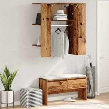 vidaXL Armário de couloir vieux bois 97,5x37x99 cm engenharia madeira - Castanho - Ver 3