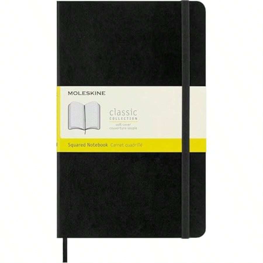 Moleskine Classic - Cuaderno de tapa blanda, diseño de lunares, Rayado, Negro, Large(Cuadrado Negro -) - Multicolor - Ver 1