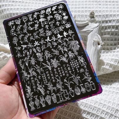 High Quality Nail Art Stamping Plates, Beginner Friendly No Hand Painting, Plant Flower Floral Lily Of The Valley Chinaware Pattern Printing Plates, Transparent Silicone Stamp Nail Art Tools, Easy Nail Decoration