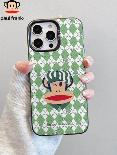 1 pieza Funda de teléfono con diseño de mono de dibujos animados original en tono plateado, compatible con Apple 13/14/15/16/17 Pro Max, funda protectora para regalos, ir al trabajo y anti-caídas, con estilo