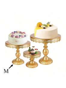 1 pieza Soporte redondo dorado para pastel, bandeja de postre con decoración elegante de encaje, adecuado para bodas, cumpleaños, fiestas, celebraciones, exhibición de pasteles - Multicolor - Ver 14