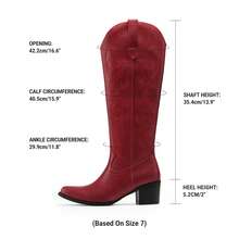 Womens Cowboy Boots Western Comfortable Chunky Heel Square Toe Fashionable Vintage Embroidered Cowgirl Knee High Boots - Đỏ - Xem 5