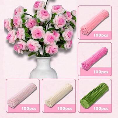 271/500/860 Pcs 5-Color Chenille Stems (Pipe Cleaners) Bundle - DIY Craft Kit For Making Handmade Flowers, Bouquets & Valentine's Day Arrangements In Pink, Purple & Pastel Tones