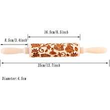 1 pieza de rodillo de madera de rosa de 13.pulgadas para herramientas de repostería de cocina, herramienta de sello de galletas con grabado profundo - Rosa 128 - Ver 8