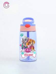 1pc Paw Patrol Water Bottle, With Silicone Straw, 16oz, Leak-Proof Cap, 4 Color Options, Great For Back To School, Party, Travel, School Or Birthday Gift