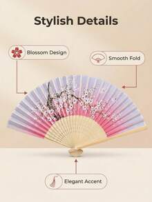 1把便携式樱花折叠手扇，竹制扇框带流苏，优雅渐变丝绸扇面，适合女性使用，夏季降温，婚礼派对礼物，舞蹈表演道具，家居装饰配件，小巧的日式手扇，适用于办公室、客厅、卧室和户外使用，海滩必备，毕业季，毕业典礼，祝贺毕业，毕业派对，旅行徒步必备，露营必备，便携式工具，夏季必备，夏季便携式 - 彩色 - 查看 4