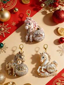 Pink & Golden Glitter 2026 Horse Charm Ornament | Top-Rated Sparkling Glittery Horse Figurine Pendant ,Xiao Ma Design | Multi-Functional Keychain, Bag Charm & Car Rearview Mirror Hanger | Chinese Spring Festival Mascot, Year Of The Horse Symbol & Festive Interior Decor | Perfect For Party Favors, Holiday Gifts - Multicolor - View 2