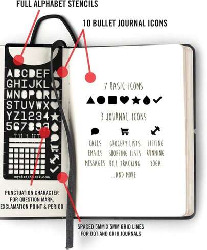 Marcador de libros para cuaderno de bocetos: Marcador de libros de acero inoxidable con plantilla