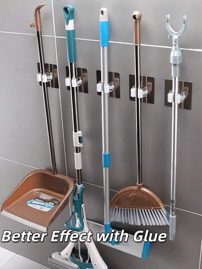 6pcs Plastic Mop Holder, Household Storage Rack, Adhesive Mop Clip Organizer, Brush Holder, Bathroom Laundry Room Storage Rack, Mop Holder Hook, Wall-Mounted Broom Clip, Self-Adhesive Mop Rack, Detachable Waterproof Non-Slip Useful Hook, Adhesive Mop And Broom Rack Kitchen Items Kitchen Accessories Kitchen Kitchen Tools