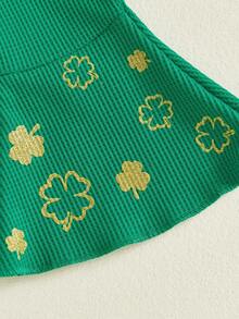 Toddler Baby Girl St Patricks Day Outfit Shamrock Long Sleeve Letter Print Sweatshirt Flare Pant Sets Little Kids Irish Clothes - 白色 - 查看 7