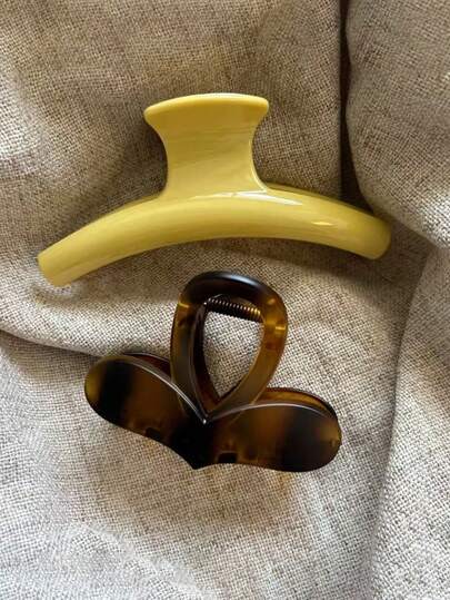 2pcs/1pc Women Solid Color Arched Hair Claw Clips, Heart-Shaped Elegant Shark Clip Barrettes, Fashion Versatile, Minimalist Style, Solid Color Hair Claws, Suitable For Daily, Casual, Party, Beach, Vacation, Hairstyling, Washing Face/Hair, Makeup, Outfit Accessories, Autumn/Winter/Spring/Summer Hair Clips