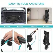 Lightweight Foldable Pet Stroller With Detachable Carrier, Breathable Window, One-Click Folding, Safety Buckle & Side Storage Pouch - Black - View 9