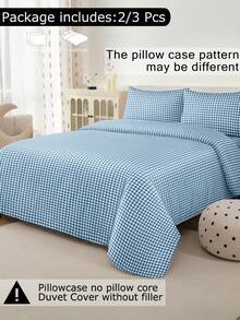 2/3pcs/Set Blue Checkered Plaid Pattern Duvet Cover Bedding Set, Soft Breathable Wrinkle-Free Better For Sleep, Luxury Hotel Style, Gift For Mom Dad Friend, Reversible Two Tone Quilt Comforter Duvet Cover*1 Pillowcase*1/2 King Queen Full Twin Size