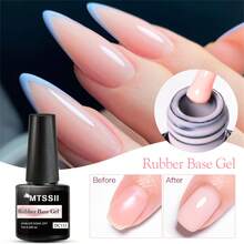 Mtssii 7ml Natural Nude 2 In 1 Rubber Base Gel Nail Polish Milky Pink Jelly White Nail Camouflage Color Coat Semi Permanent Soak Off UV Rubber Gel Base For Nails Manicure Nail Supplies Nail Art Design For Home Salon Gift For Women - 裸粉色 - 查看 10
