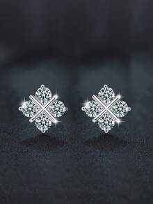 2pcs Elegant 925 Sterling Silver 0.4Carat X 2 Moissanite Stud Earrings, Suitable For Women's Daily Wear, Party, Holiday, Valentine's Day, Mother's Day, Birthday, Wedding, Anniversary Gift