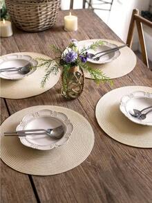 4/6 件装 15 英寸象牙白圆形编织 PP 餐垫，多种颜色可选，可水洗，防滑耐热，可用作桌垫、杯垫、花瓶垫，适用于婚礼、节日派对、餐厅、厨房、农舍风格、圣诞节和新年派对 - 象牙白色 - 查看 4