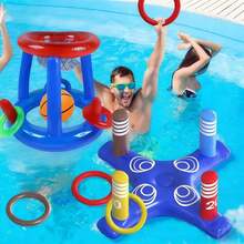 4 Stücke aufblasbares Wurfringspiel-Set mit Basketballkorb - bunte PVC-Poolspielzeuge, geeignet für Sommerfeste, Outdoor-Aktivitäten und Wasserspiele, enthält 4 Ringe in zufälliger Farbe, Wasserspiel-Set | Spaßige Poolspiele | Beständige PVC-Ringe, Poolspielzeug - Verschiedenfarbig - Übersicht 10