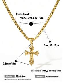 1pc Fashionable Stainless Steel Waterproof Necklace 18k Gold Plating Box Chain Punk Cross Pendant Necklace Christ Cross Pendant Jewelry For Women - Necklace - View 5