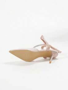 Charming Women's Sexy Bow & Rhinestone Decor Pointed Toe Stilettos Fashionable & Elegant Velvet Design Burgundy High Heels, Suitable For Daily Wear, Weddings, Galas, Vacations Exquisite & Glamorous Fashion Shoes, Ideal For Halloween, Christmas, Autumn, Disco, Evening Parties - Apricot - View 7