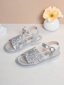New Summer Fashion Sandals, Rhinestone Princess Sandals, Hook And Loop Open Toe Sandals, Soft & Comfortable Baby Shoes - Silver - View 5