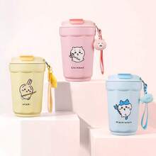 Miniso Chiikawa Series Hachiware 360mL/12.17oz Blue Insulated Coffee Cup - Stainless Steel Material, Cartoon Print, Detachable Charm & Leak-Proof Lid For Office/Commute(1PC) - Blue - View 9