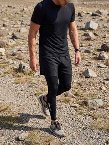 二合一男士户外长裤，抽绳腰带，可转换成短裤，适合运动、健身、跑步 - 黑色 - 查看 3