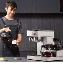 12 tazas cafetera de goteo comercial, cafetera con 3 carafas de vidrio y 3 placas más calientes, acero inoxidable para verter sobre la cervecera de café con ingesta de agua automática, para el restaurante de la oficina del café - Hay agua caliente - Ver 9