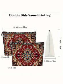 大号化妆包，1个亮红色图案，拉链设计，旅行健身收纳包，日常使用 - 紅色 - 查看 2