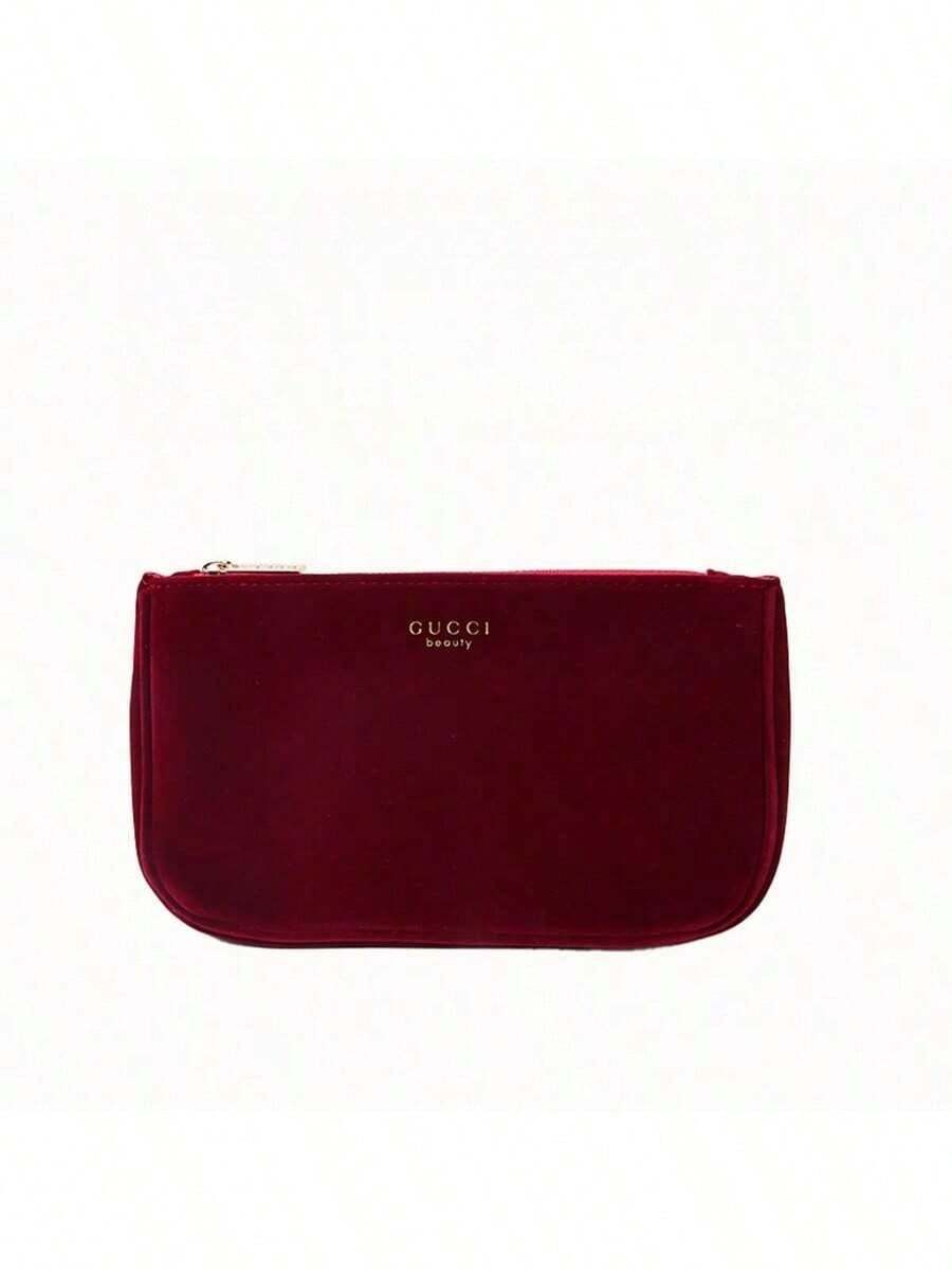 Gucci Large Capacity Velvet Cosmetic Bag - Toiletry Organizer, Luxury Travel Makeup Case, Suitable For Personal Use And Gift - Burgundy - View 1