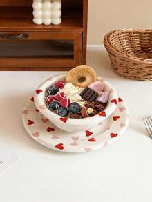 1pc Pink And Red Heart-Shaped Ceramic Dinner Plate Exquisite Heart-Shaped Salad Bowl And Dessert Plate Hand-Painted Dessert Bowl Elegant And Stylish Design Ideal For Valentine's Day Gatherings, Parties, And Tableware Daily Homeware, Gifting, Housewarming Presents Restaurant And Cafe Serving Plates - Multicolor - View 4