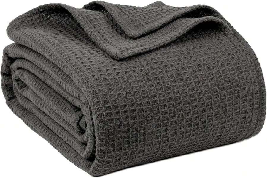 100% Cotton Blankets Queen Size For Bed - Waffle Weave Blankets For Summer, Lightweight And Breathable Soft Woven Blanket For Spring, White, 90x90 Inches (White, Queen (90" X 90")) - ColorD - 查看 1