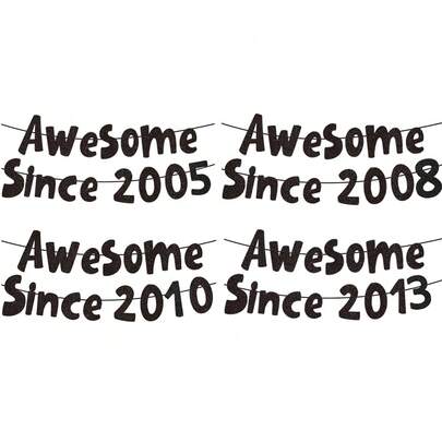 1Set,Awesome Since 2005/2008/2010/2013 Birthday Party Black Glitter DIY String Banner, Handcrafted Black Paper Garland For Men And Women, Multipurpose Celebration Decor, 21st/18th/16th/13th Birthday Party Decorations