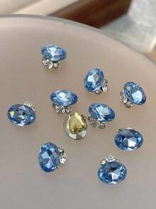 10/30pcs Cobalt Blue Cascading Crystals - Asymmetric Heart Pendant, Sparkling Like Diamonds, Luxurious 3D Cluster Decoration, Suitable For Nail Art, Adhesive, Nail Gemstones - 藍色 - 查看 7