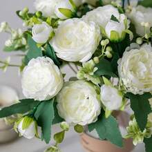 Floweroyal 4 Bunches Peony Artificial Flowers White Flowers Silk Peonies Bouquets For Wedding Party Table Centerpieces Floral Arrangement Home Kitchen Decor. - White-4pcs - View 3