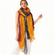This Is A Scarf With Natural Color Transitions And Artistic Flair. The Fabric Is Light And Soft With A Natural Wrinkled Texture That Not Only Adds To The Scarf's Three-Dimensionality But Also Enhances Its Casual And Elegant Charm. Can Be Used As The Finishing Touch For Outfits, Enhancing The Style's Sophistication And Adding A Gentle And High-End Atmosphere To The Overall Look, Suitable For Various Occasions - trái cam - Xem 13