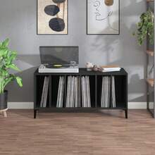 vidaXL Armário de discos 100x38x48 cm engenharia madeira preto - Preto - Ver 3