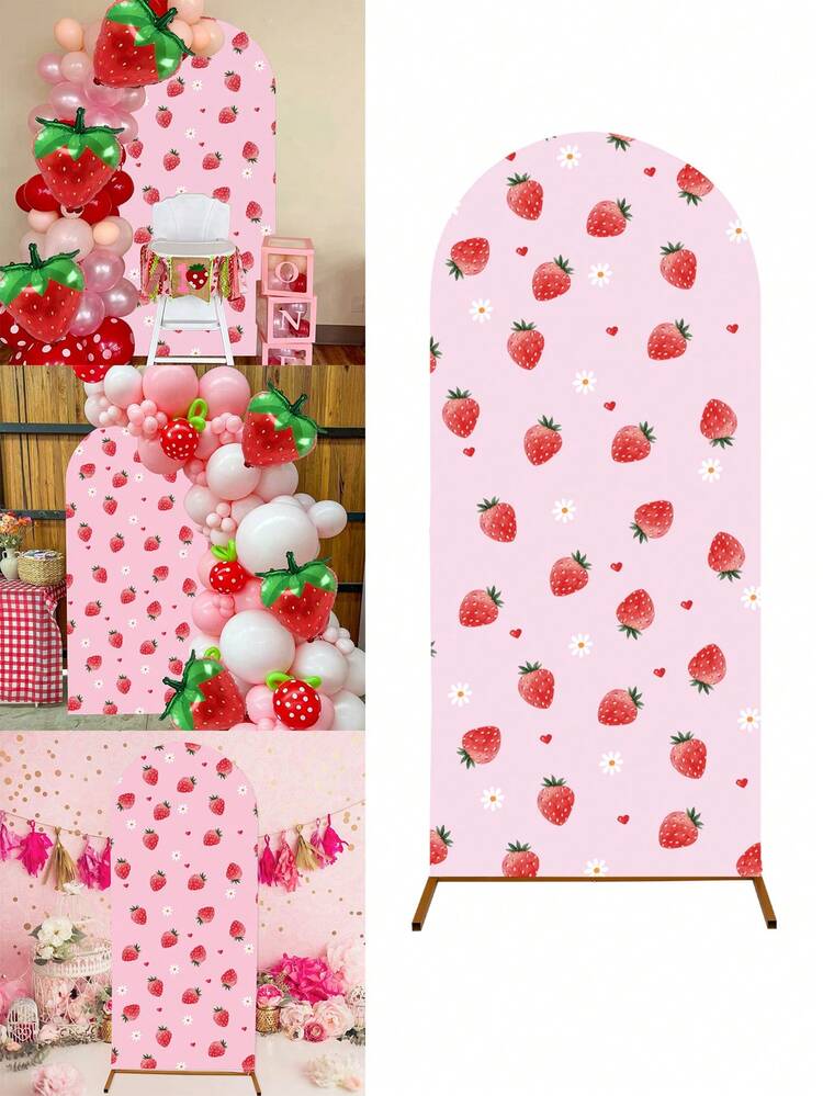 1 pieza Arco de fondo con diseño de fresa, tela de poliéster para fondo (excluyendo el soporte), cubierta de tela con forma de arco, se puede combinar con globos para decoración, suministros para fiesta con tema de fresa, decoración para baby shower, decoración para revelación de género, relleno de bolsa de regalo para baby shower, decoración para fiesta de 1er cumpleaños, decoración para fiesta de recién nacido, decoración del hogar - fresa - Añade 1
