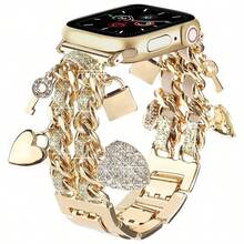 Metal Keychain Watch Band, Compatible With 49/46/45/44/42/41/40/38mm Bands, Women's Fashion Heart-Shaped Chain With Cute Pendant, Elegant Wristband, Suitable For Series 10 Ultra 2 9 8 7 6 5 4 3 2 SE