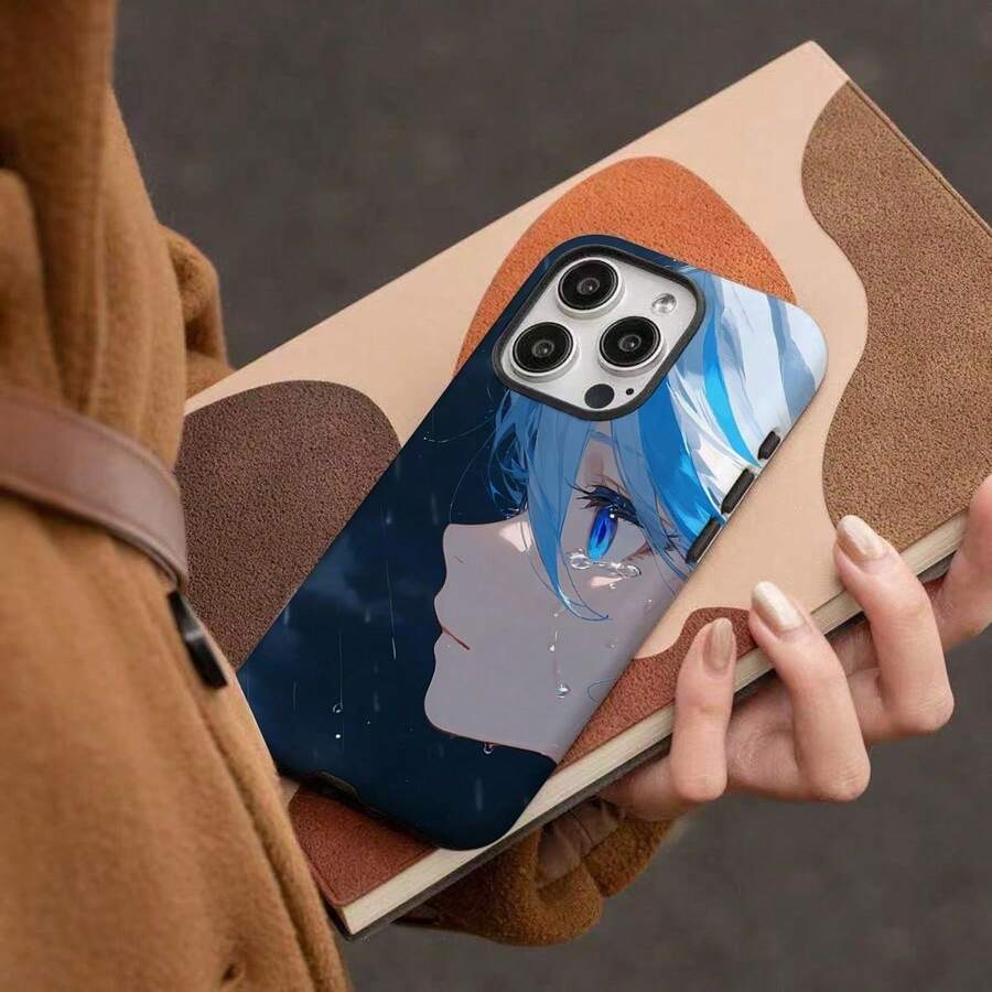 [Shipped from Mexico]Entrega Local Entrega Local Una Funda para Teléfono con una Chica Anime Llorando, Compatible con los Modelos de  16, 15, 14, 13, 12, 11 Plus, Pro y Max. Estas son fundas protectoras magnéticas 2 en 1 de alta resistencia y estilo que son excelentes regalos. - Blanco - Ver 1