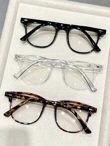 3pcs Plastic Leopard Print & Geometric Full Frame Lightweight Transparent Eyeglasses, Suitable For Daily Life, Office, Reading, TV Watching, Gaming, Women's Gift, Fits All Face Shapes - Transparent - View 2