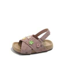 A Pair Of The Latest Summer Children's Purple Flower-Stitched Flat Sandals - A Comfortable Style That Can Be Easily Matched With Various Children's Outfits - Dusty Purple - View 5