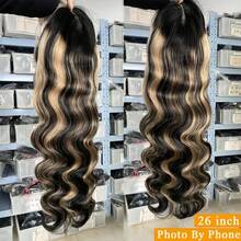 30 Inch 200% Density 13x4 Lace Front Wigs Human Blended Hair Ombre Highlight 1B/27 Body Wave Glueless 5x5 HD Transparent Lace Frontal Wigs For Women Pre Plucked Natural Hairline Blended Synthetic Cosplay Wigs Suitable For Halloween Or Parties - S1B/27 - View 6