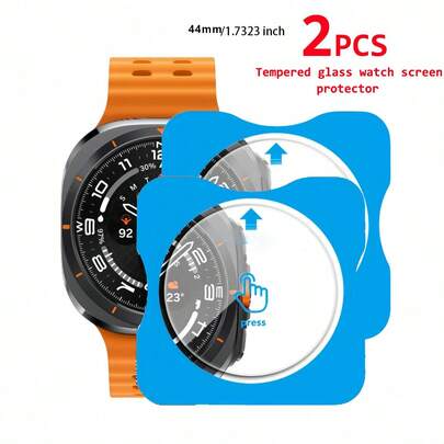 2pcs 9H Tempered Glass Screen Protector For Samsung Watch Ultra 2025 / Watch 8 / Watch Classic LTE 46mm/44mm/40mm, Ultra-Thin Anti-Scratch, Anti-Shatter, High Definition, Bubble-Free, Easy Installation With Positioning Tool