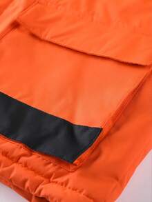 LEDUNTINO Men's Autumn/Winter Fashionable Thick Fleece Down Jacket, Detachable Hood, Color Block, Multi-Pocket, Zipper Closure, Suitable For Outdoor Activities, Ideal Gift For Boyfriend, Menswear - Orange - View 4