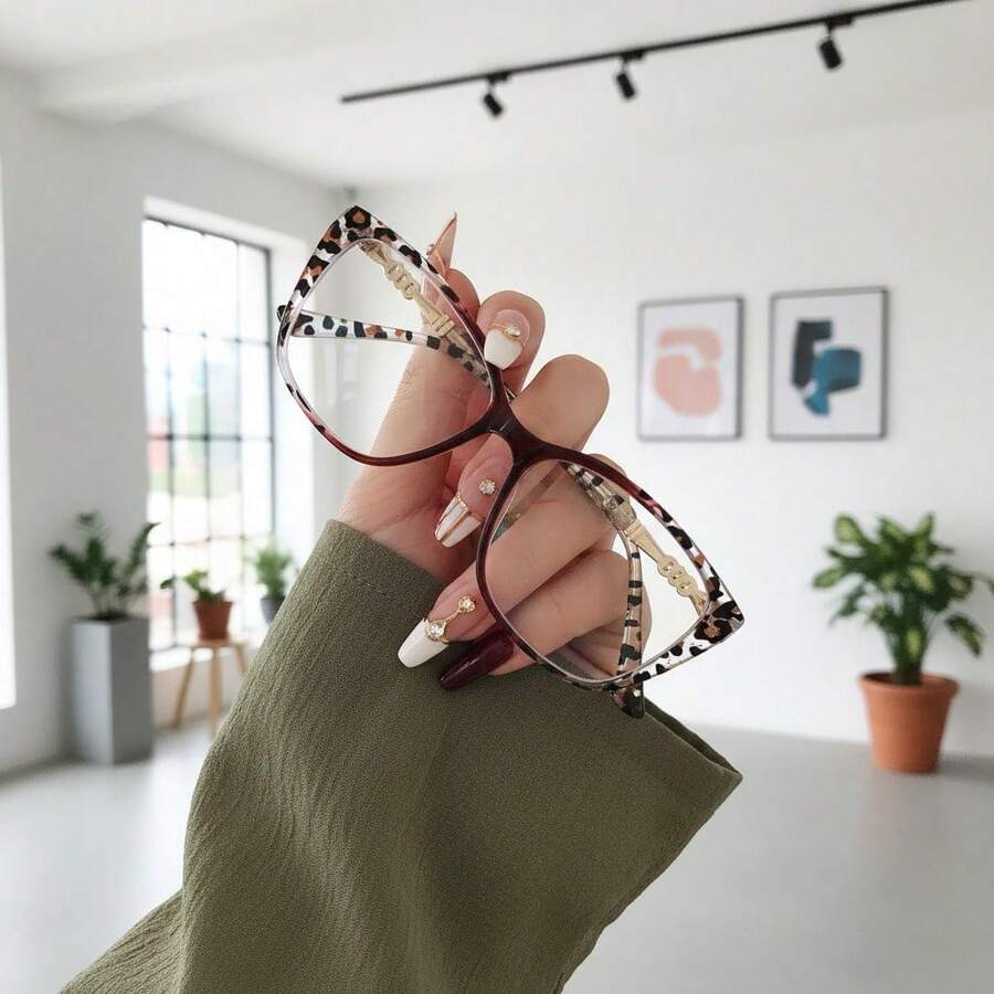 HYCHIC 2PC Women's UV400 Polarized Reading Glasses Cat-Eye Frame With Leopard Print Pattern And Gold Accents, Lightweight Comfort For Work & Leisure - [2件裝]茶+黑豆腐 - 查看 1