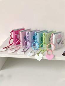 1pc 2-Inch Heart-Shaped Mini Photo Album Keychain, Fits 32 Photos, Hollow Heart Cover Design, Suitable For Fans To Carry Around - Multicolor - View 5