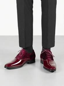 Rihero Men's Dress Oxford Shoes Classic Formal Patent Leather Lace-Up Tuxedo Shoes Perfectly Suited For Formal Occasions Such As Business Dinners, Weddings, And Cocktail Parties - Wine Red - 查看 3