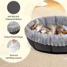 Washable Round Pet Bed-Soft Donut Cat And Dog Cushion With Non-Slip Durable Design, Cozy And Warm, Easy To Clean, Perfect For Small Indoor Pets - Xám - Xem 4
