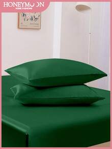 1pair Premium Silky Satin Envelope Pillowcases Set, 2 PCS/Pair Pillowcases, Soft Breatheable Wrink-Free Better For Hair Skin Sleep, Pillow Covers Without Filling, Machine Washable, Oeko-Tex Certified, Dark Green - Dark Green - View 2
