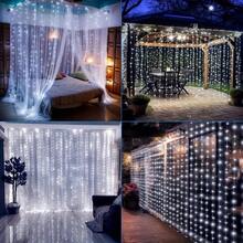 600/300/200/100 LED 窗帘灯，USB 供电，8 种照明模式，带遥控器，适用于婚礼背景装饰，也可用于斋月、情人节和其他节日。 - USB供電窗簾燈 - 查看 12